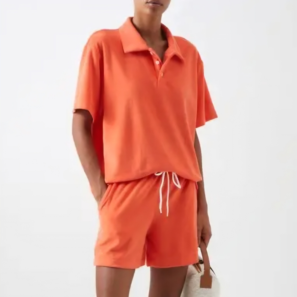 THE FRANKIE SHOP Orange‎ Cairo Cotton Blend Terry Polo Loungewear Comfort Top L